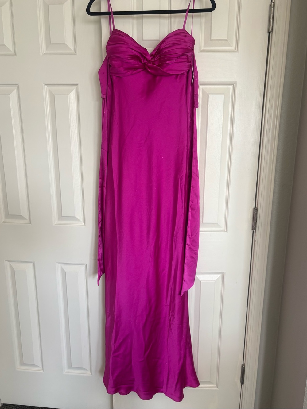 NWT Hot Pink Magenta Mermaid Satin Strapless Windsor Formal Dress w/bow detail